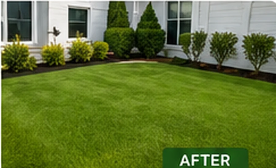 Concept landscaping visual of a green lawn beside a home